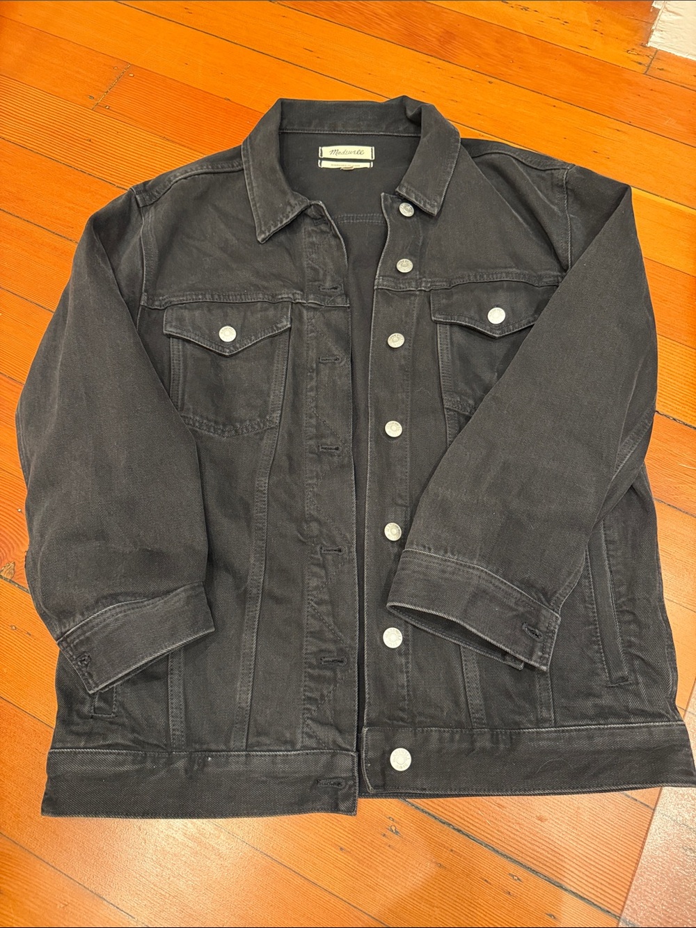 Madewell Black Washed Denim Jacket - Oversized Trucker